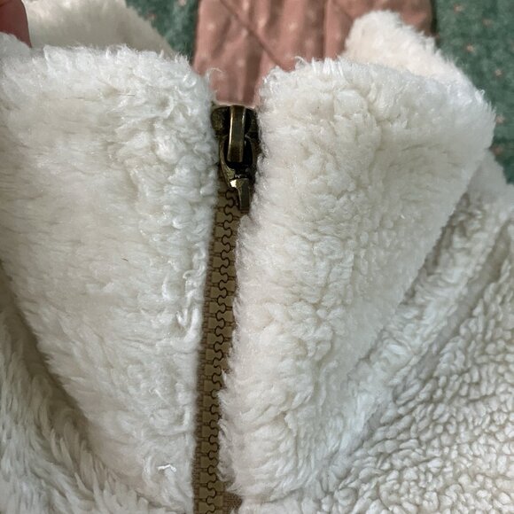 Vintage Milton Funwear Fleece Cardigan Womens Cream Beige Fleece SW Faux Fur - Picture 9 of 9